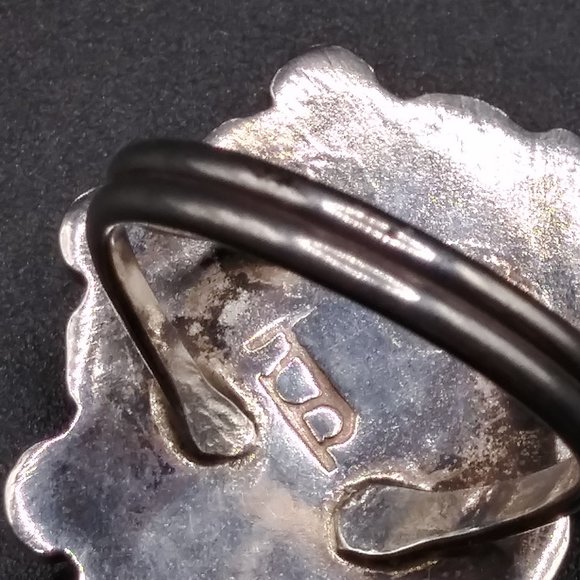 60s Malachite Sterling Silver Signed Native Ring - Picture 6 of 8